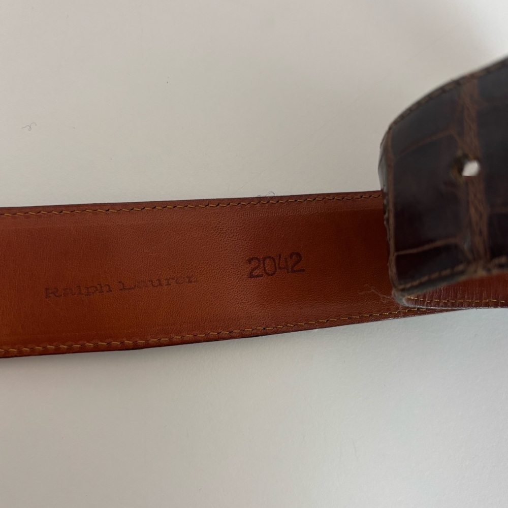 Vtg Ralph Lauren Collection genuine crocodile belt brown 28 - Picture 6 of 11